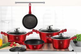 Hrnec Berlingerhaus BH-1258 Burgundy Metallic Line s mramorovým povrchem a poklicí 28 cm