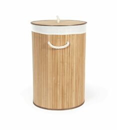 Koš na prádlo Compactor bambusový s víkem Bamboo - kulatý, přírodní, 40 x v.60 cm