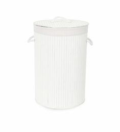 Koš na prádlo Compactor bambusový s víkem Bamboo - kulatý, bílý, 40 x v.60 cm