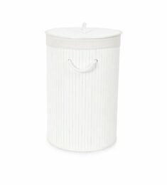 Koš na prádlo Compactor bambusový s víkem Bamboo - kulatý, bílý, 40 x v.60 cm