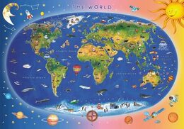 Puzzle Dětská mapa světa ilustrovaná 300XL dílků 47x33cm v krabici 27x19x4cm