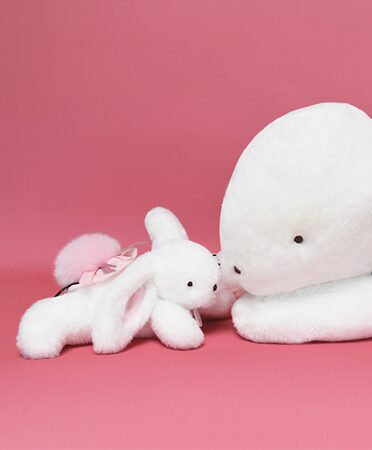 Doudou Dárková sada - Plyšový králíček s růžovou bambulkou 25 cm