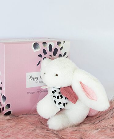 Doudou Dárková sada - Plyšový králíček s růžovou bambulkou 25 cm