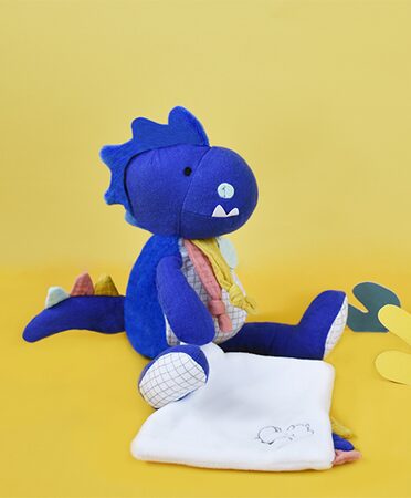 Doudou Dárková sada - Plyšový dinosaurus s dečkou 25 cm modrý