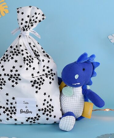 Doudou Dárková sada - Plyšový dinosaurus s dečkou 25 cm modrý