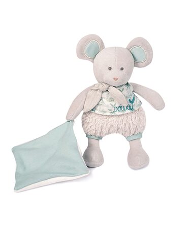 Doudou Dárková sada -  Plyšová myška s dečkou z  BIO bavlny 22 cm