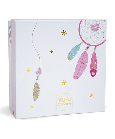 Doudou Dárková sada - plyšový muchláček růžová kočka 26 cm