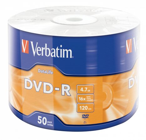 VERBATIM DVD-R DataLife 4,7GB, 16x, wrap 50 ks