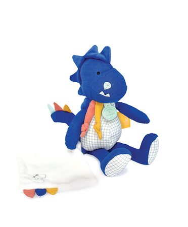 Doudou Dárková sada - Plyšový dinosaurus s dečkou 25 cm modrý
