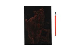 Škrabací obrázek měděný Kůň 12,5x18cm na kartě