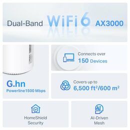 WiFi router TP-Link Deco PX50(2-pack) AX3000 + G15000, WiFi 6E, 1x 2.5GLAN, 2x GLAN / 574Mbps 2,4GHz/ 2402Mbps 5GHz