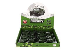 Auto vojenské mini kov/plast 7-8cm na zpětné natažení 4 druhy 12 ks v boxu