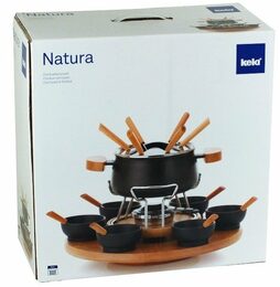 KELA Fondue sada 23 ks NATURA smalt / keramika / dřevo KL-61201