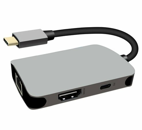 Převodník USB-C na HDMI + RJ45 + PD adaptér , hliníkové pouzdro