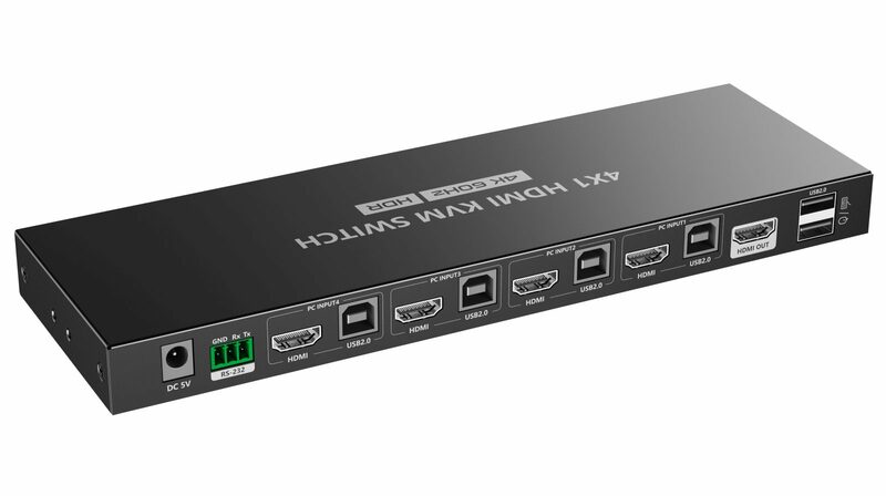 Switch 4K@60Hz HDMI2.0 KVM 4:1 s dálkovým ovladačem