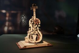 RoboTime 3D dřevěné mechanické puzzle Kouzelné violoncello (elektrický pohon) - poškozený obal