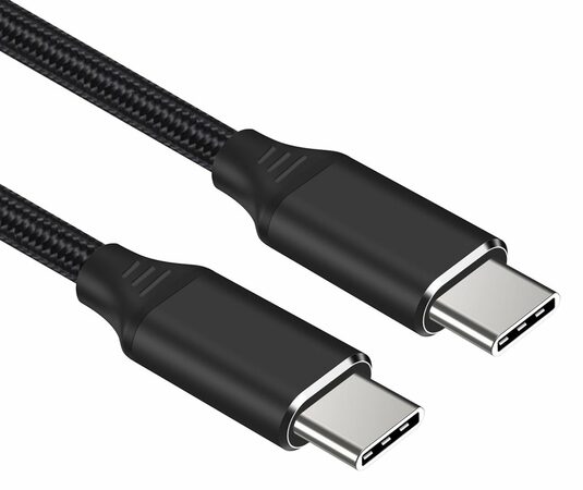 Kabel USB-C M/M , 240W 480Mbps černý bavlněný oplet,  0,5m