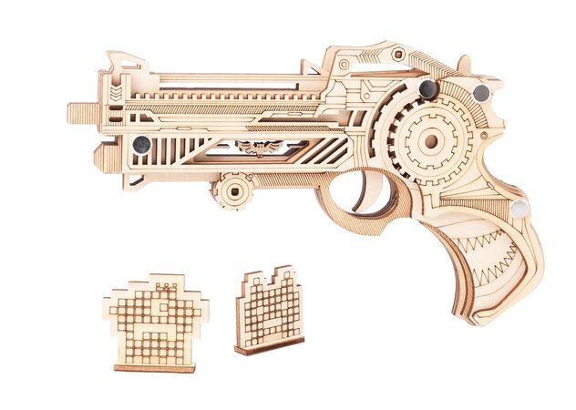 Woodcraft Dřevěné 3D puzzle Zbraň na gumičky Virbius, 29 dílů