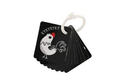 Kartičky/chrastítko černobílé kontrastní s barevným prvkem 9x10,5cm v sáčku 0+