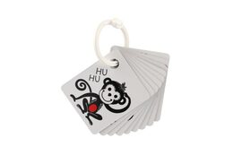 Kartičky/chrastítko černobílé kontrastní s barevným prvkem 9x10,5cm v sáčku 0+