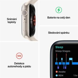 Hodinky Apple Watch Series 8 GPS, 45mm Starlight Aluminium Case with Starlight Sport Band - Regular