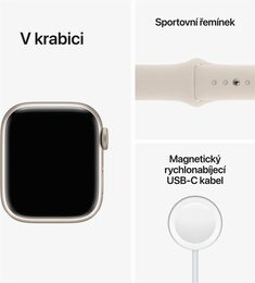Hodinky Apple Watch Series 8 GPS, 45mm Starlight Aluminium Case with Starlight Sport Band - Regular