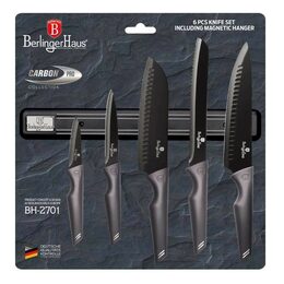 BERLINGERHAUS Sada nožů s nepřilnavým povrchem 6 ks ECarbon Pro Edition s magnetickým držákem BH-2701