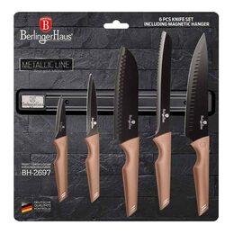 BERLINGERHAUS Sada nožů s nepřilnavým povrchem 6 ks Rose Gold Edition s magnetickým držákem BH-2697