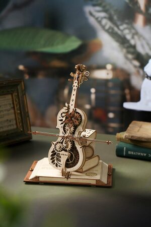 RoboTime 3D dřevěné mechanické puzzle Kouzelné violoncello (elektrický pohon)