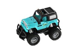 Auto RC terénní 14cm plast 27MHz na baterie se světlem tyrkysové v krabici 20x11x10cm