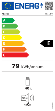 Mini lednice bez mrazáku - PRIMO PR114FR, Objem: 40 l, Třída: E