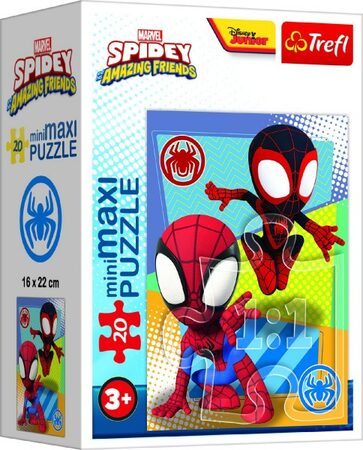 Minipuzzle miniMAXI 20 dílků Spidey a jeho úžasní přátelé 4 druhy v krabičce 11x8x4cm 24ks v boxu