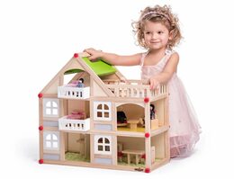 Hračka Woody Domeček dvoupatrový s balkonem a příslušentsvím
