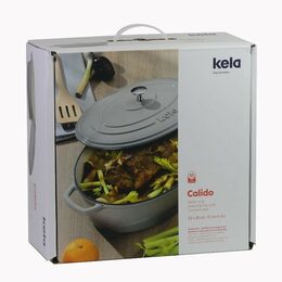 KELA Pekáč litinový oválný s poklicí Calido 35x26 cm světle šedá KL-12608