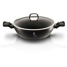 BERLINGERHAUS Pánev WOK s poklicí a mramorovým povrchem 30 cm Black Silver Collection BH-7113