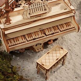RoboTime 3D Dřevěná hrací skříňka Kouzelné piano (mechanický pohon)