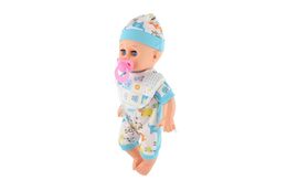 Panenka miminko plast 32cm pevné tělo pijící, čůrající na baterie se zvukem s doplňky v sáčku