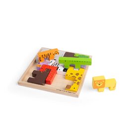 Bigjigs Toys Dřevěné kostky puzzle se zvířátky safari