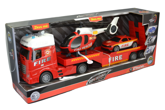 CITY SERVICE CAR - 1:12 Hasičský tahač s vrtulníkem a autem