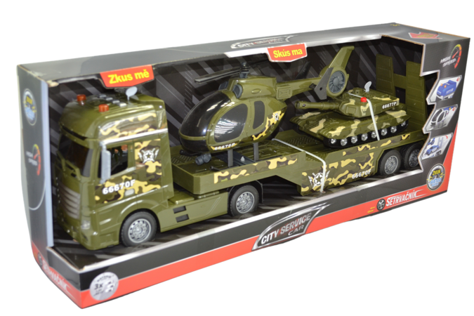 CITY SERVICE CAR - 1:12 Vojenský tahač s vrtulníkem a tankem