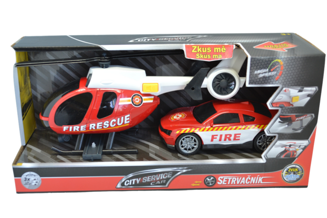 CITY SERVICE CAR - 1:14 Hasiči set vrtulník + auto
