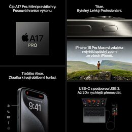 Mobilní telefon Apple iPhone 15 Pro 256GB přírodní titan