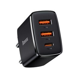 Rychlonabíječka do sítě Baseus 2xUSB, 1xUSB-C PD Quick Charge 30W černá