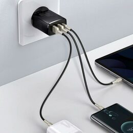 Rychlonabíječka do sítě Baseus 2xUSB, 1xUSB-C PD Quick Charge 30W černá