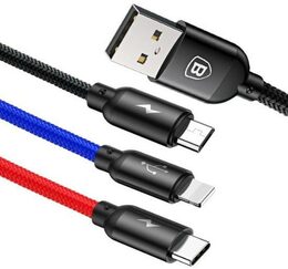 Datový kabel Baseus 3v1 microUSB+Lightning+USB-C 1,2m 3,5A