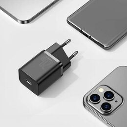 Rychlonabíječka do sítě Baseus Super Si USB-C PD QC 20W (s data kabelem) černá