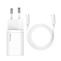 Rychlonabíječka do sítě Baseus Super Si USB-C PD QC 25W (s kabelem USB-C na USB-C) bílá