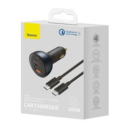 Nabíječka do auta Baseus 1x USB-A 2x USB-C Quick Charge 5 160W šedá + kabel USB-C