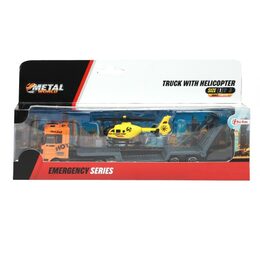 Auto/kamion podvalník + helikoptéra plast 18cm na volný chod 3 barvy v krabičce 24x12,5x5cm