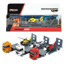 Auto/kamion podvalník + helikoptéra plast 18cm na volný chod 3 barvy v krabičce 24x12,5x5cm